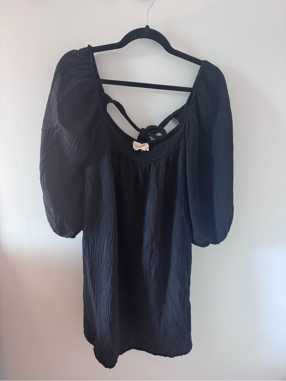 Aviator Nation Black Puff-Sleeve Mini Dress